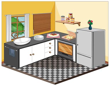 Dining room interior with furniture in modern style illustration